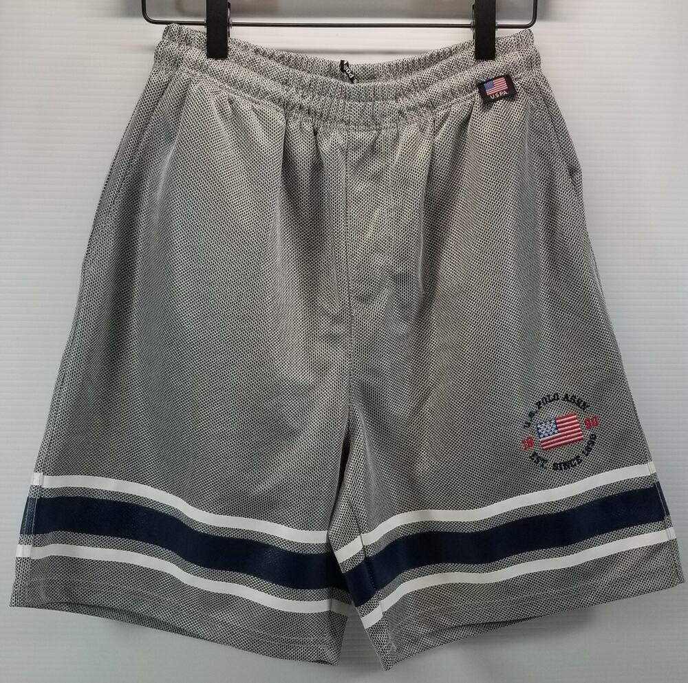 a3)Vintage Kid USPA US Polo Association Mesh Shorts Gray Large 16/18 Polyester